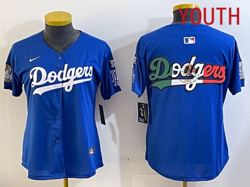 Youth Los Angeles Dodgers blank 2024 World series patch blue jersey 202411206